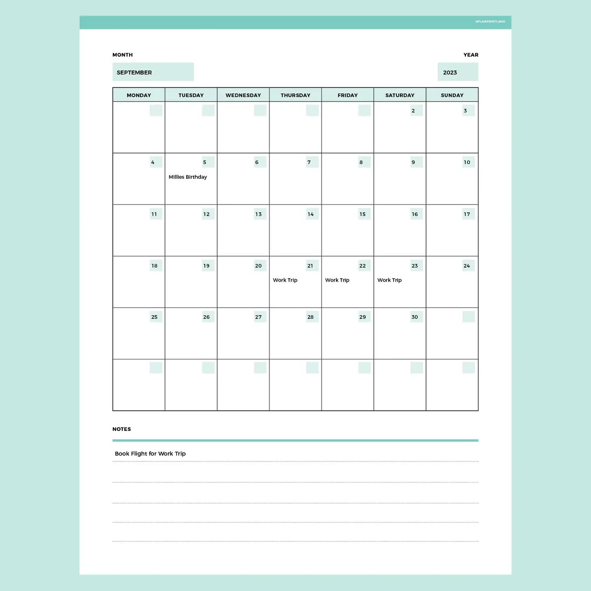 One Month Blank Calendar Printable