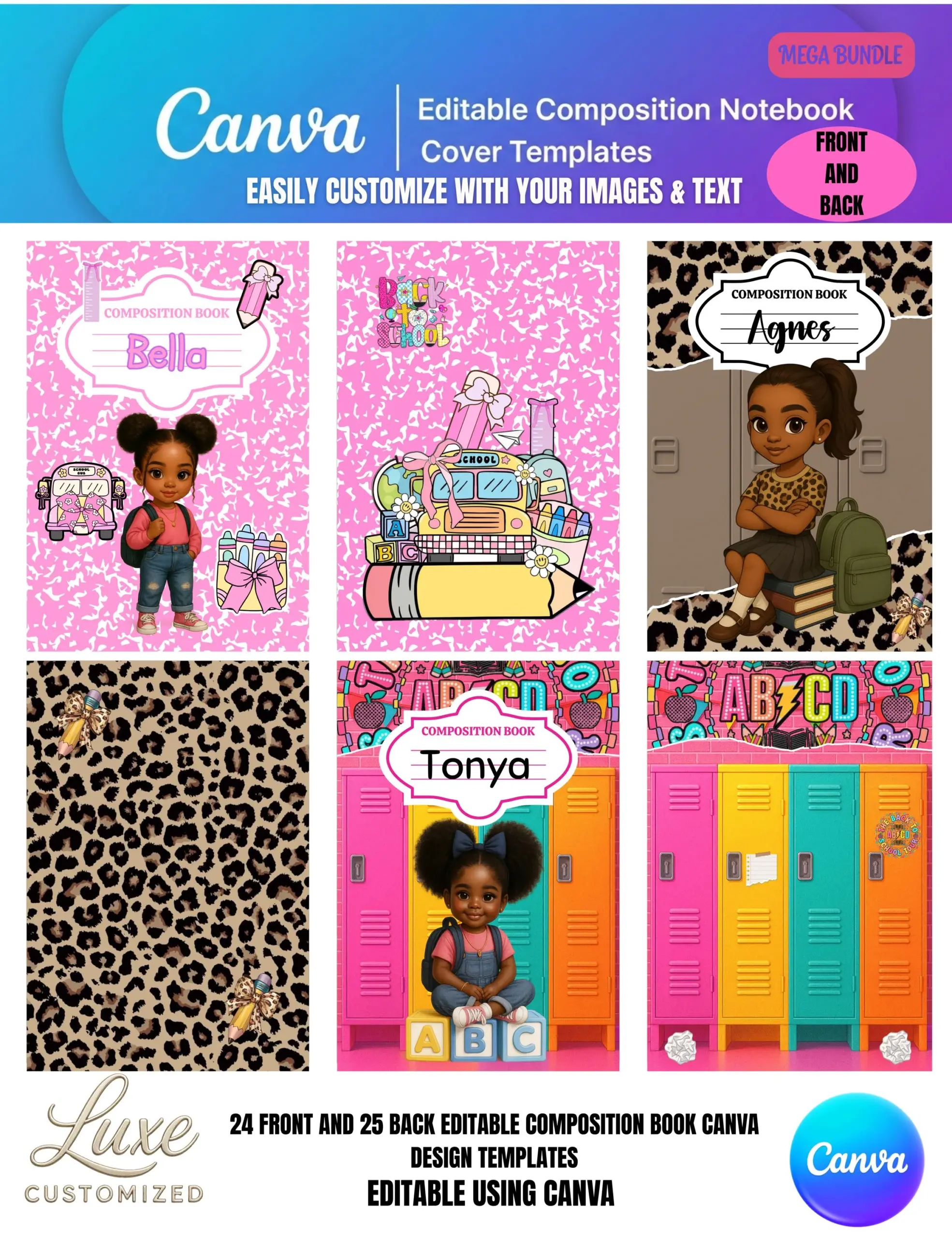 Editable Composition Notebook Cover Templates Back To School 
