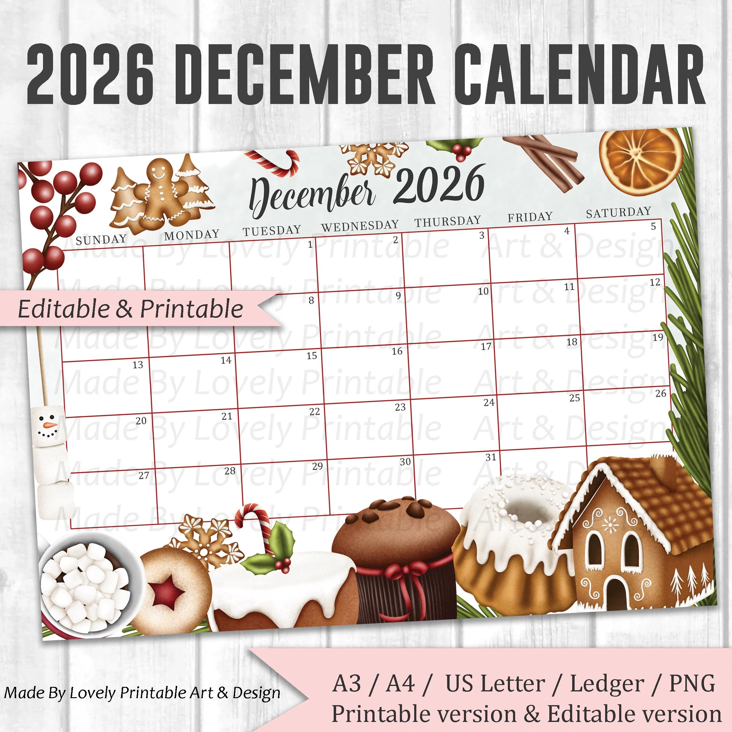 December 2026 Printable Calendar With Snowman