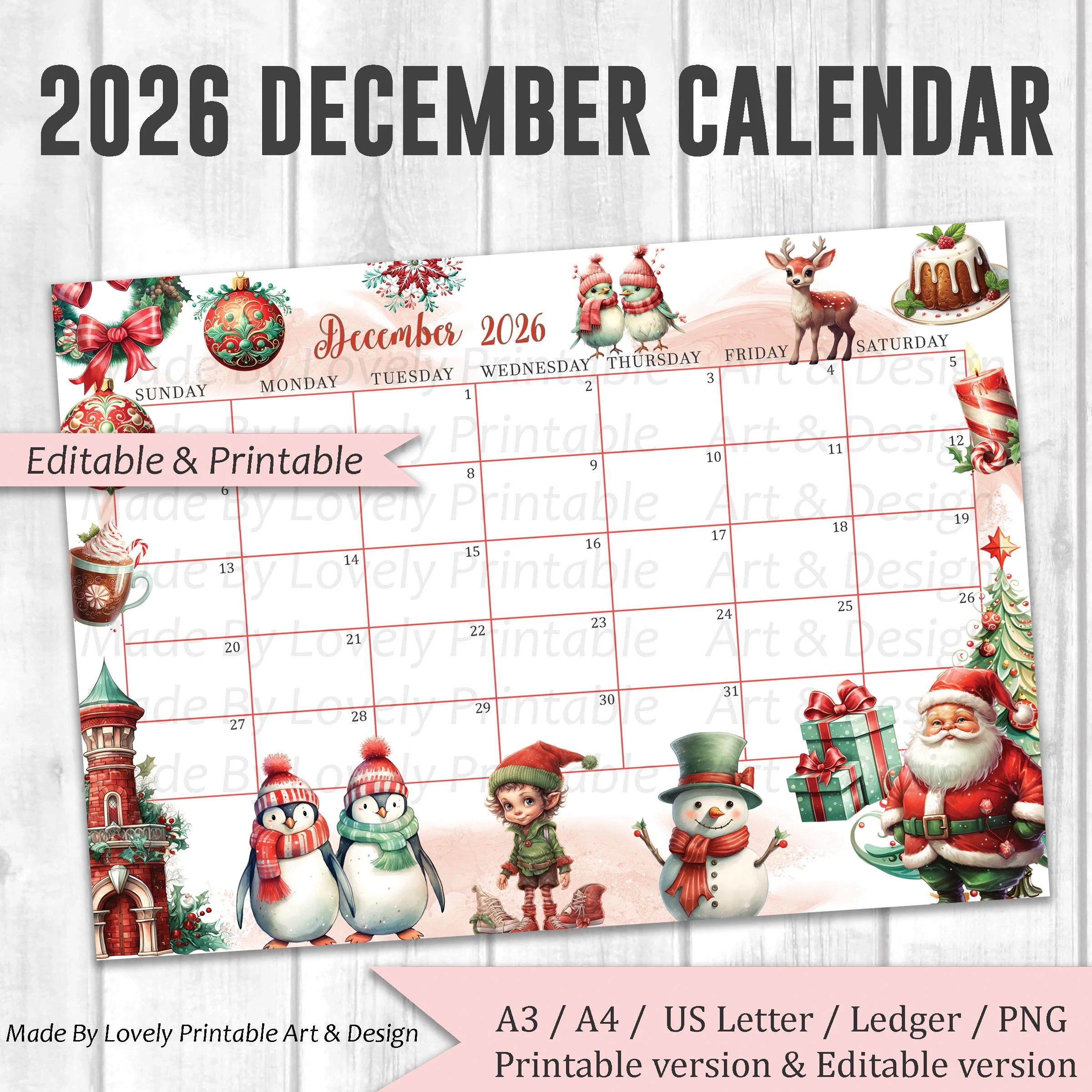 December 2026 Christmas Calendar Printable