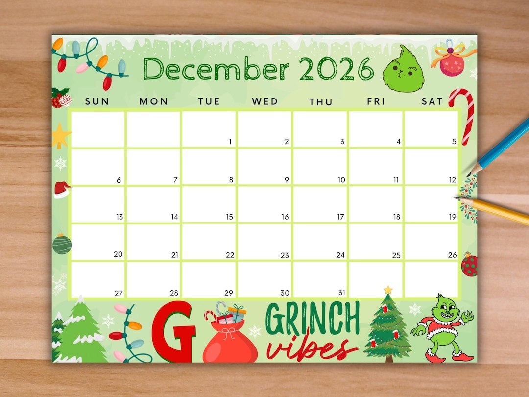 Editable December 2026 Calendar Printable Calendar W Christmas 