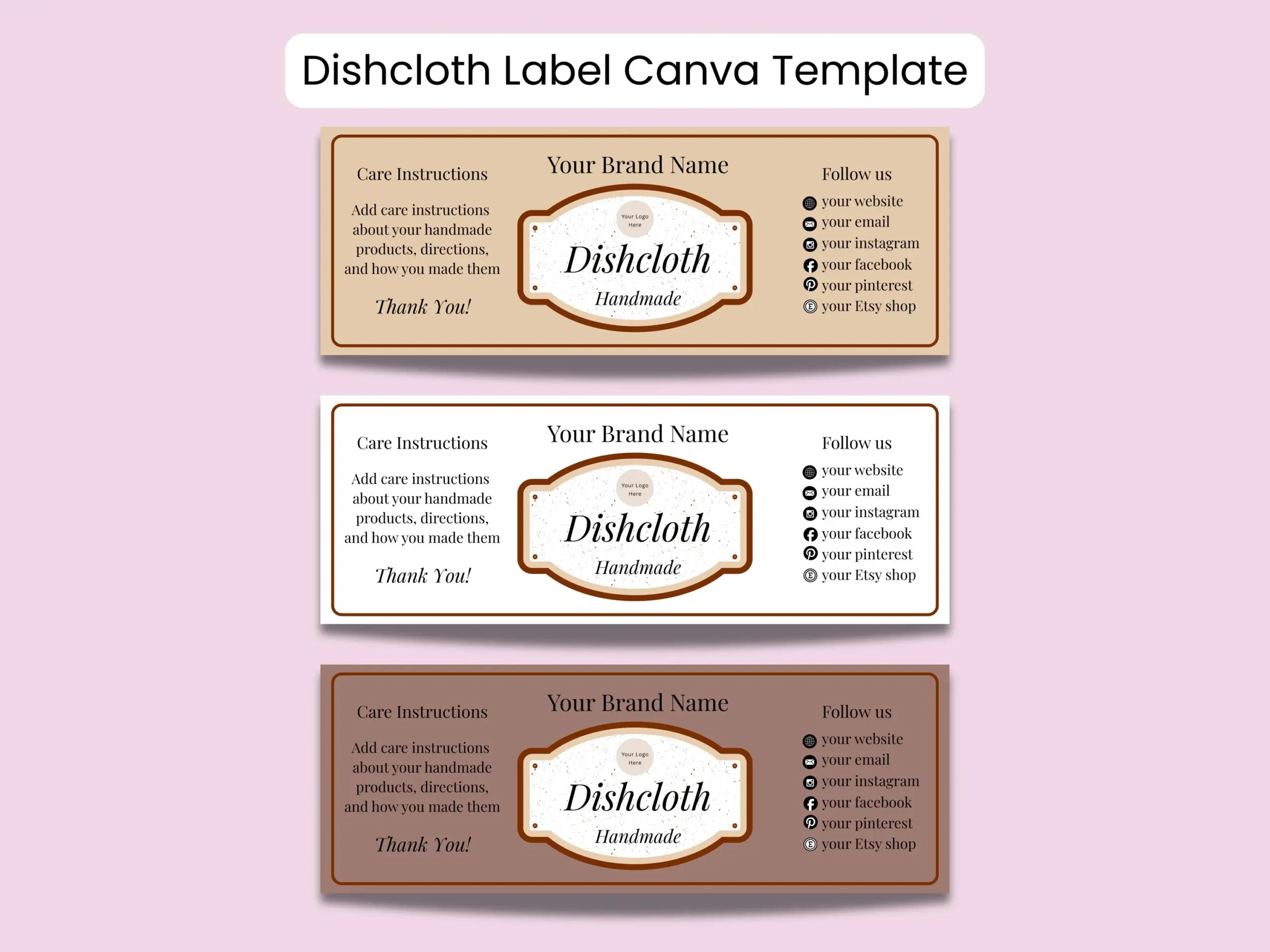 Editable Dishcloth Label Canva Template Handmade Dishcloth 