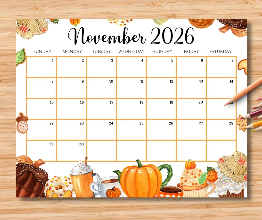 EDITABLE November 2026 Calendar Monthly Planner For Kids School 