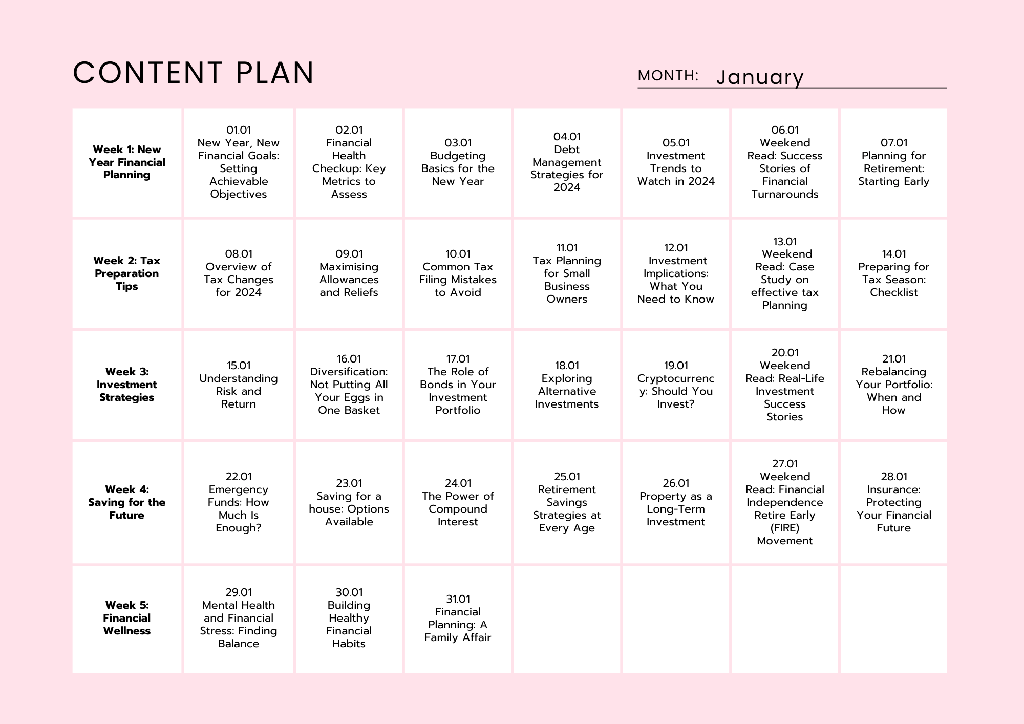Editorial Content Calendars For Financial Services Goldmine Media