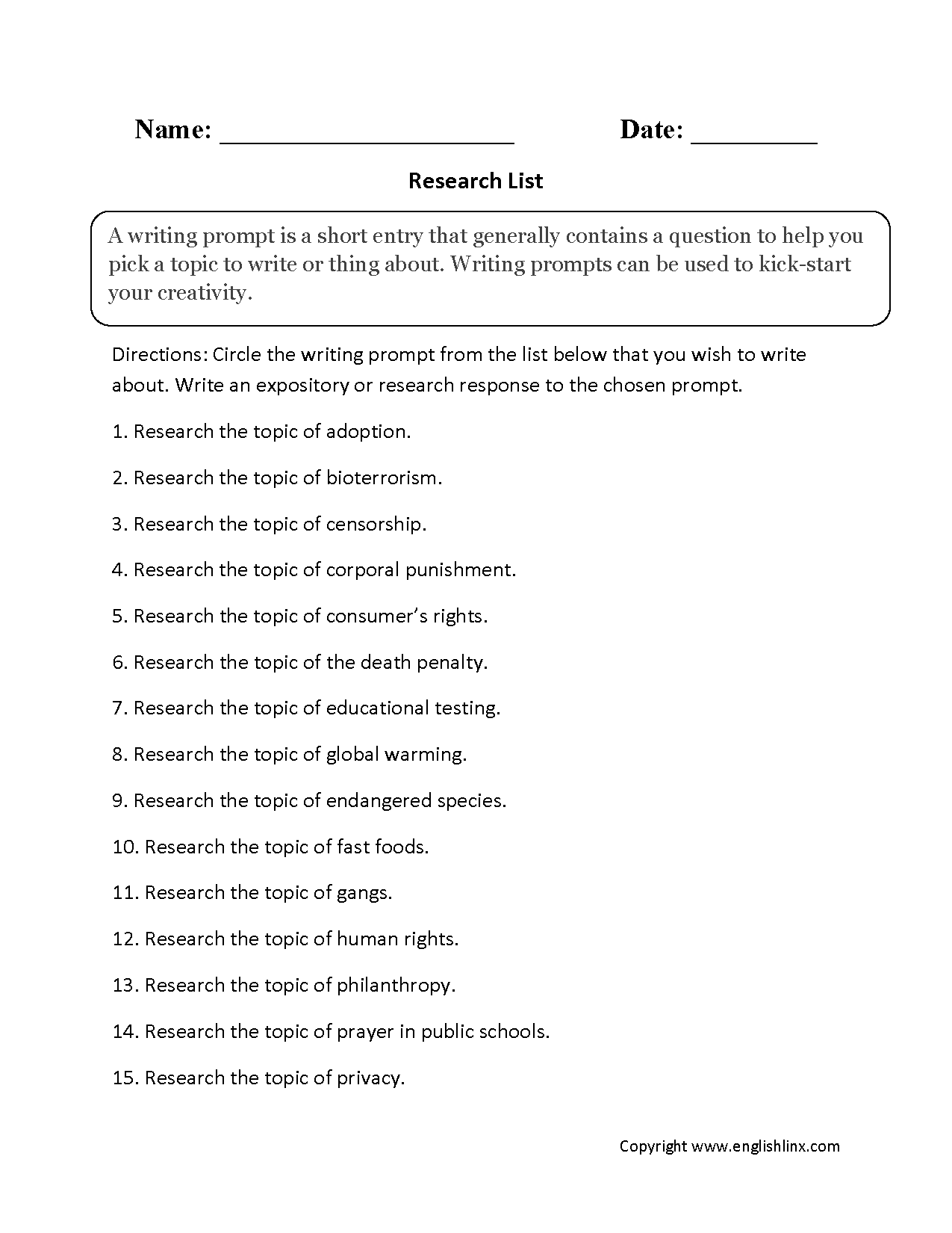 Englishlinx Research Worksheets