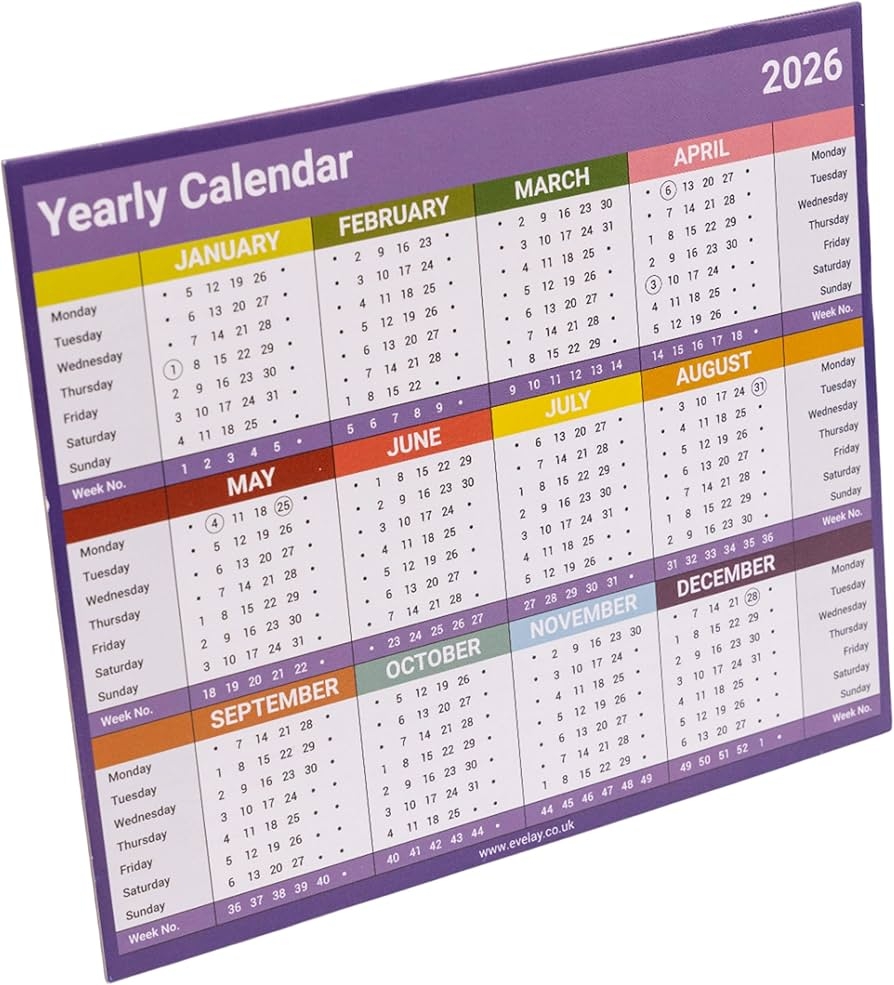 Evelay 2026 Year To View Stand Up Desktop Planner Calendar For Home Office And School Use 25cm X 20cm Purple Amazon co uk Stationery amp Office 