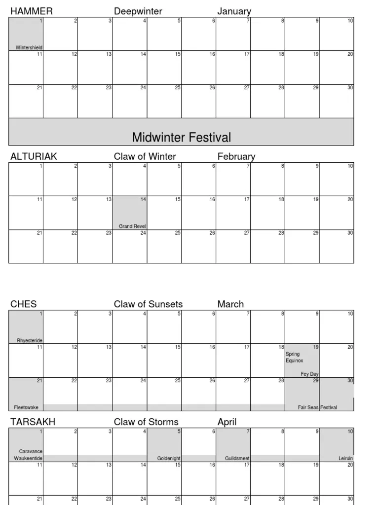 Faerun Calendar Of Harptos PDF Astronomy Seasons
