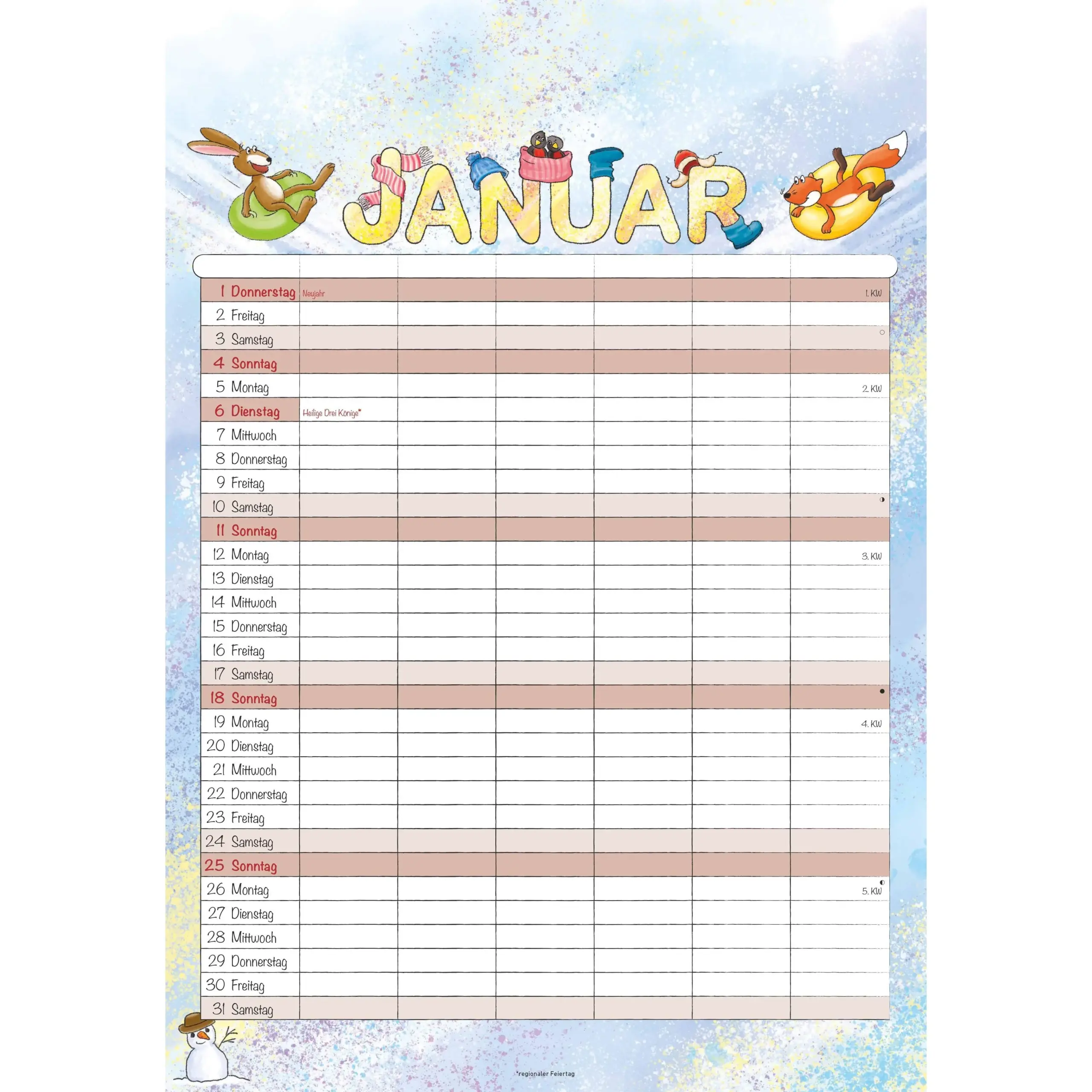 Family Planner Cartoon Calendar 2026