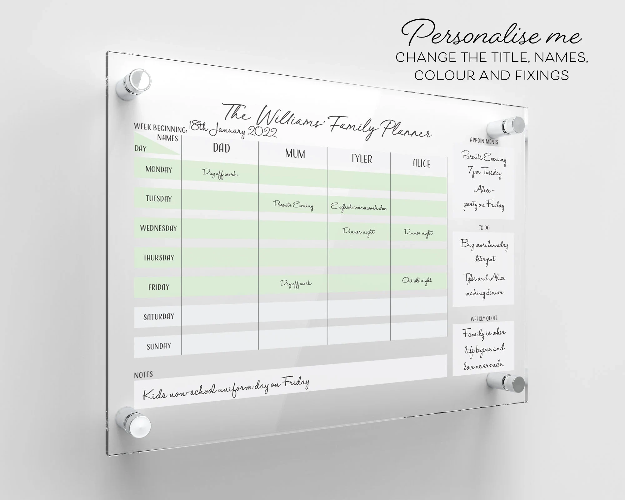 Personalised Family Planner Calendar