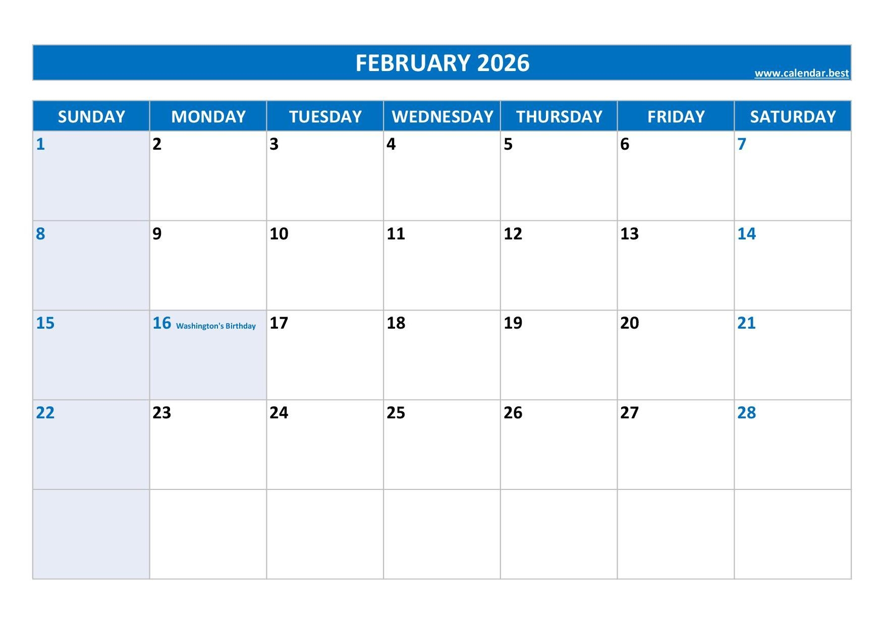 February 2026 Printable Calendar With Holidays