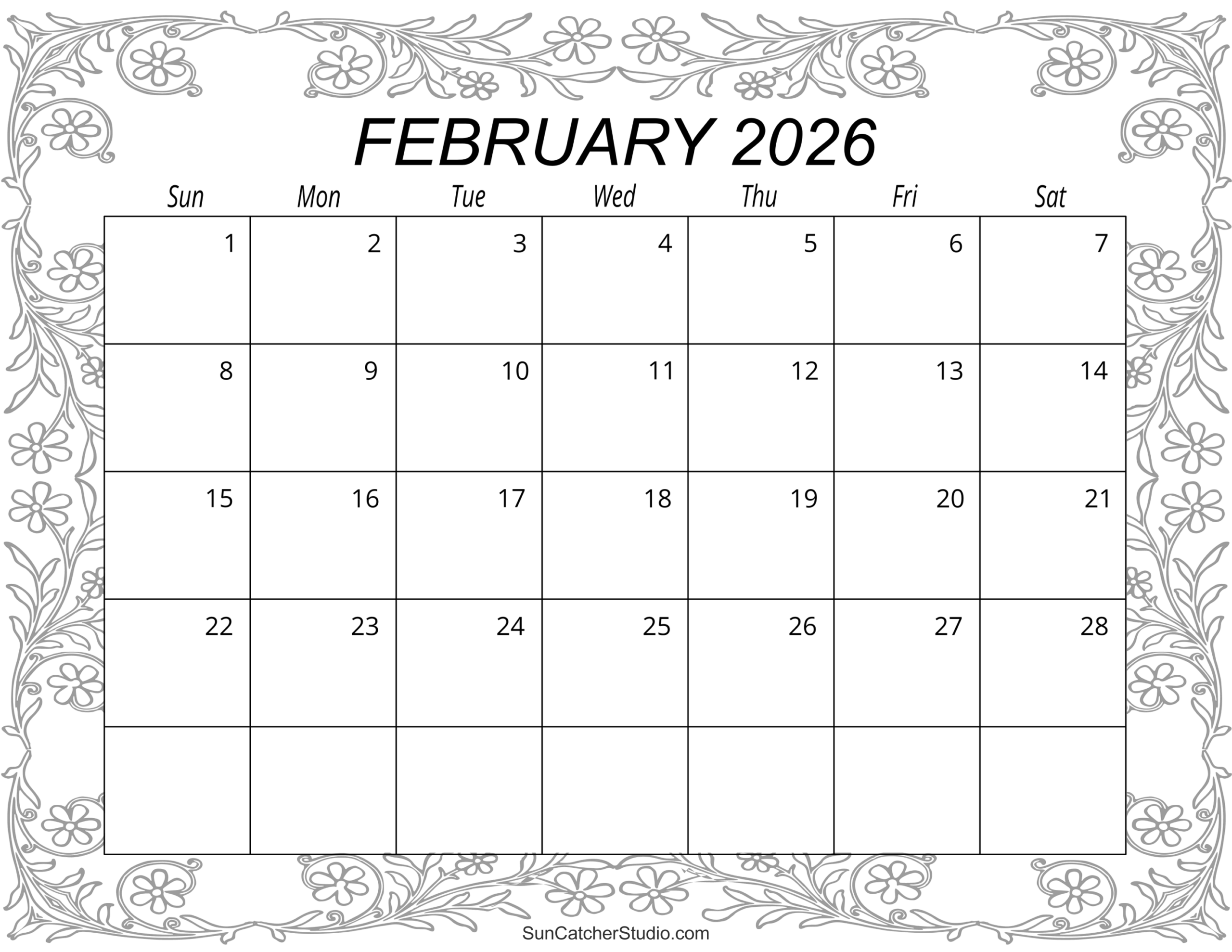 Blank February 2026 Calendar Printable Free Download