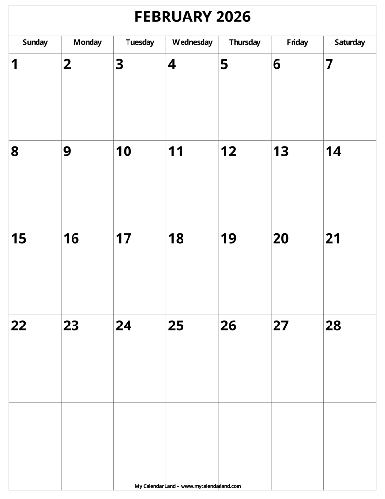 Blank Feb Calendar 2026