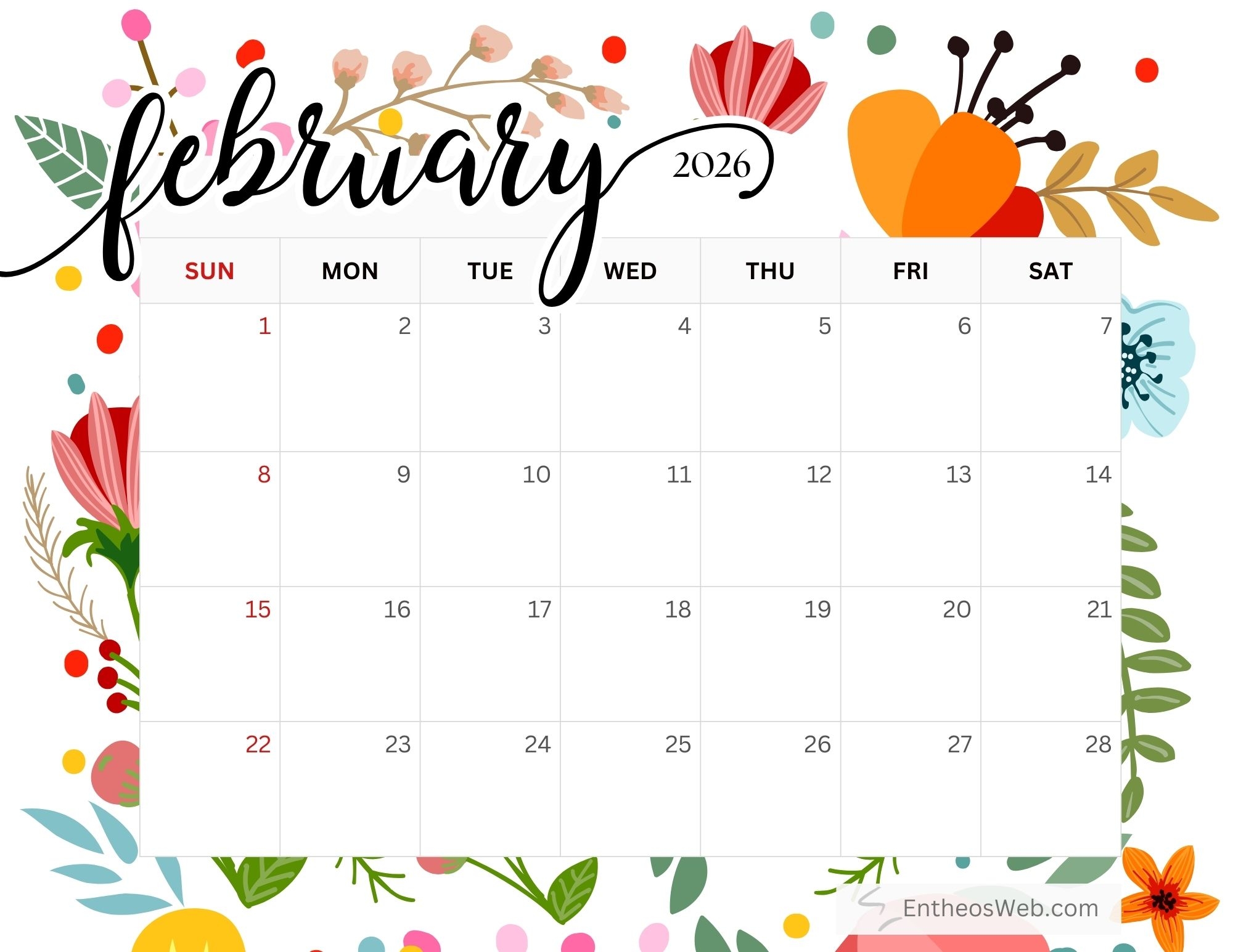 February 2026 Calendar Printables EntheosWeb