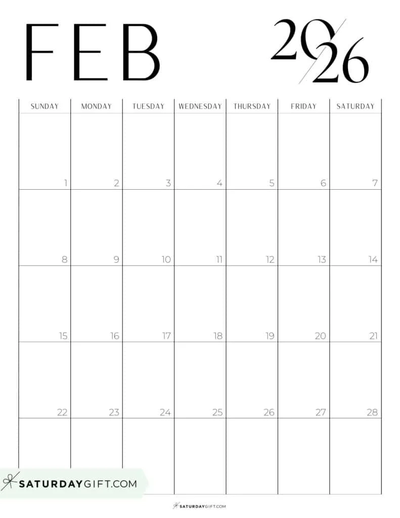 February 2026 Calendars 23 Cute Free Printable PDFs By SaturdayGift
