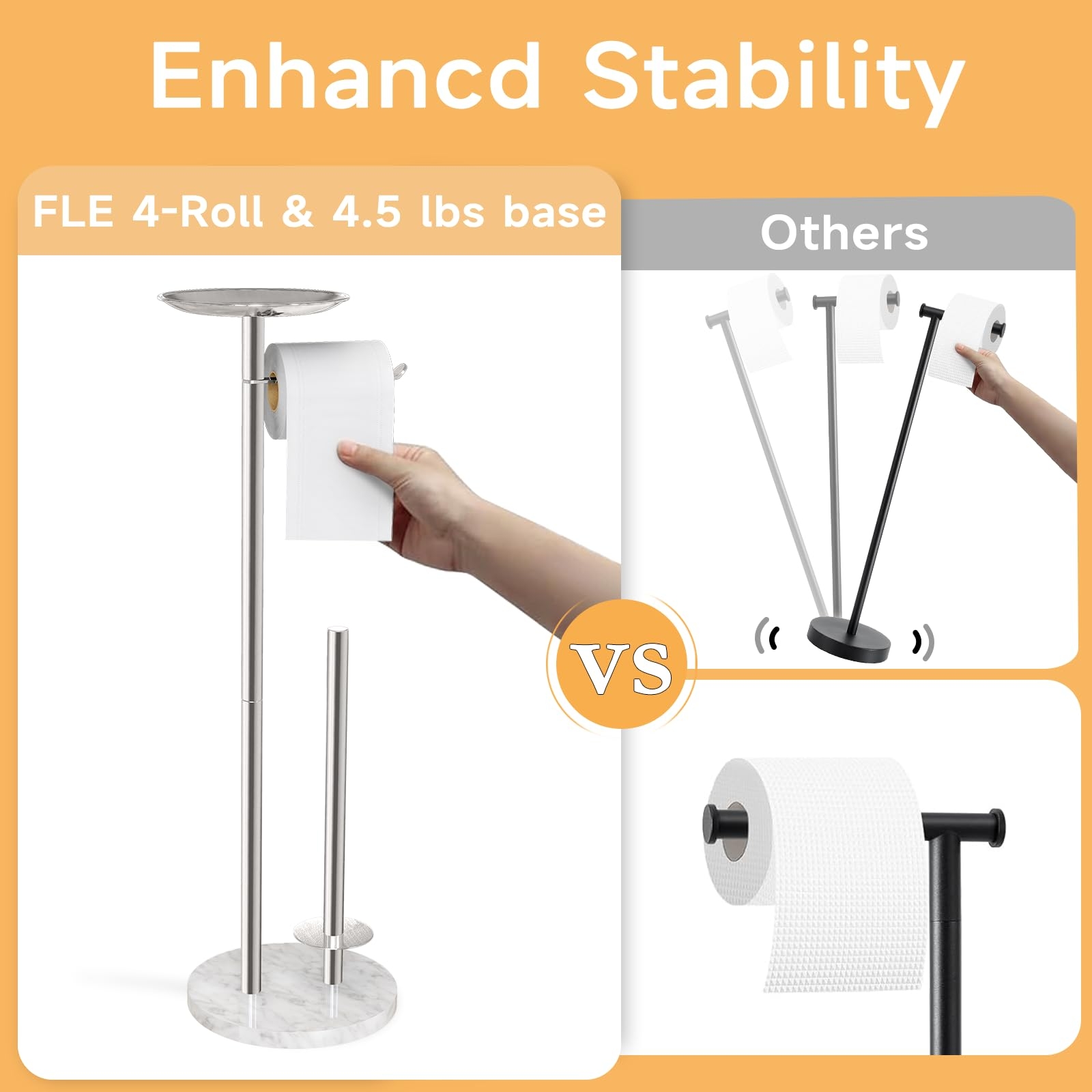 FEILERN Toilet Roll Holder Stand With Marble Base Toilet Paper 