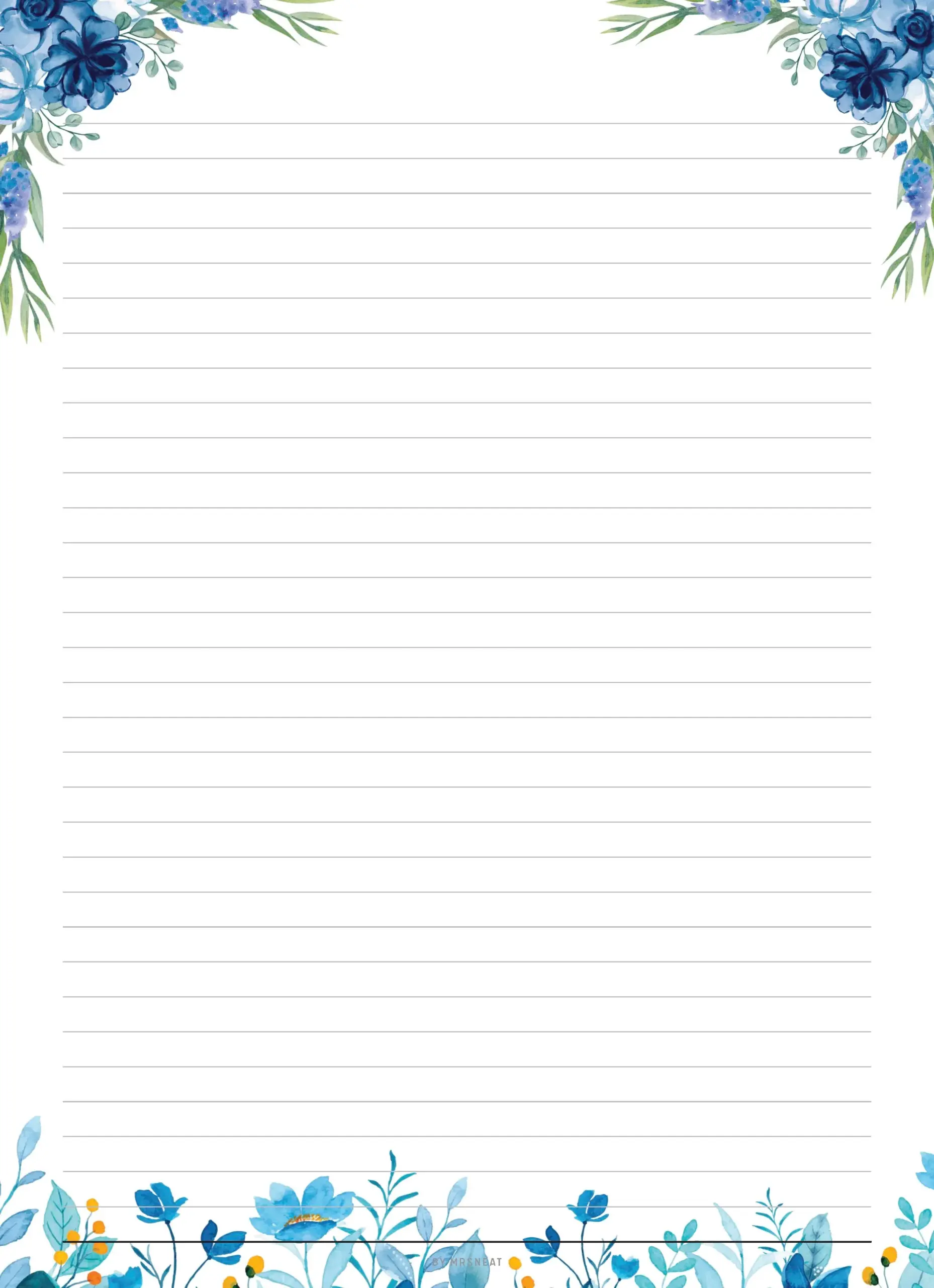 FILLABLE Floral Printable Stationery Lined amp Unlined Paper PDF 