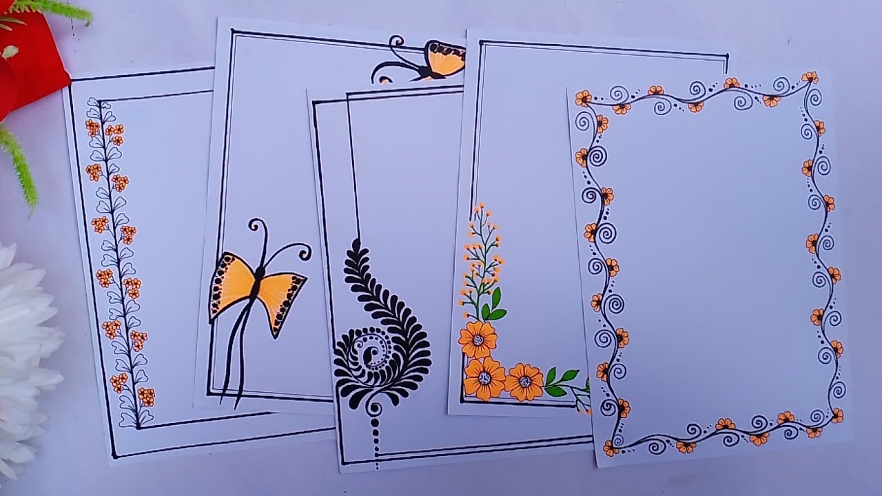 Five Border Designs In 6 Minute Colorful Border Design On Paper Assignment And Project Decoration