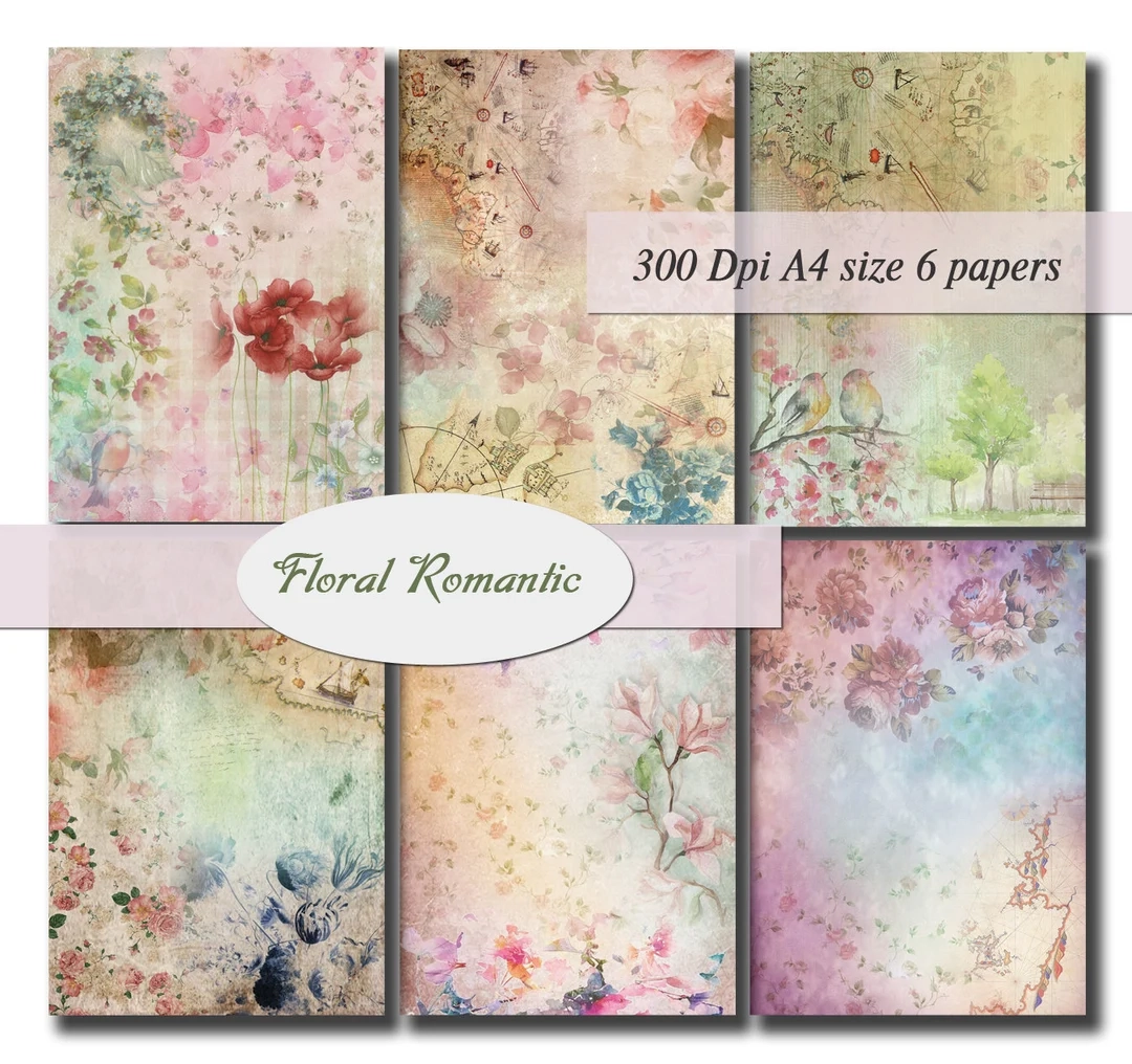 Floral Romantic Digital Papers Scrapbooking Paper Digital 