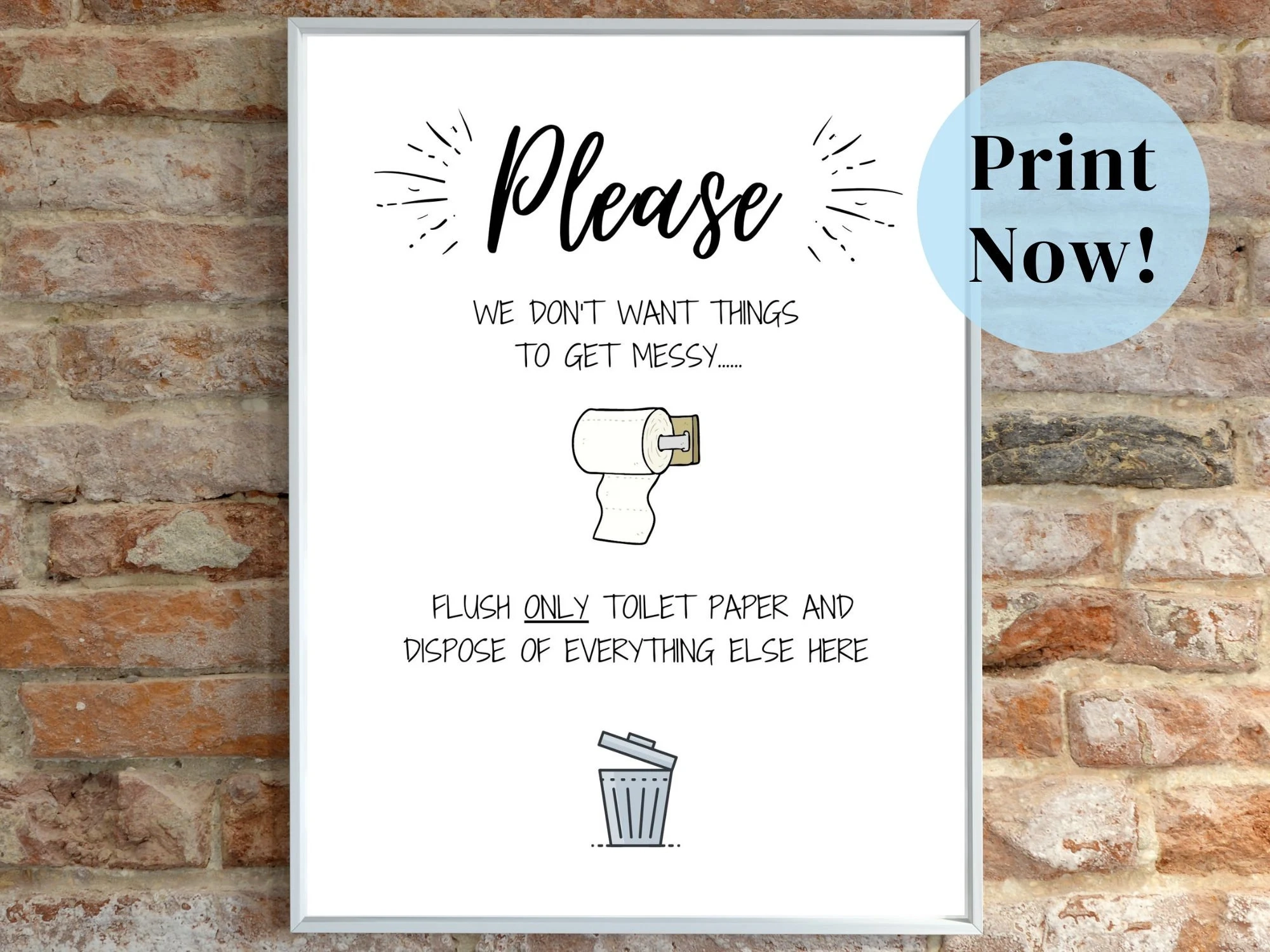 Flush Only Toilet Paper Sign Airbnb Bathroom Decor printable 