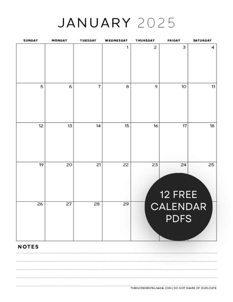 Free 2025 Monthly Calendar PDF Printable With Lined Section The 