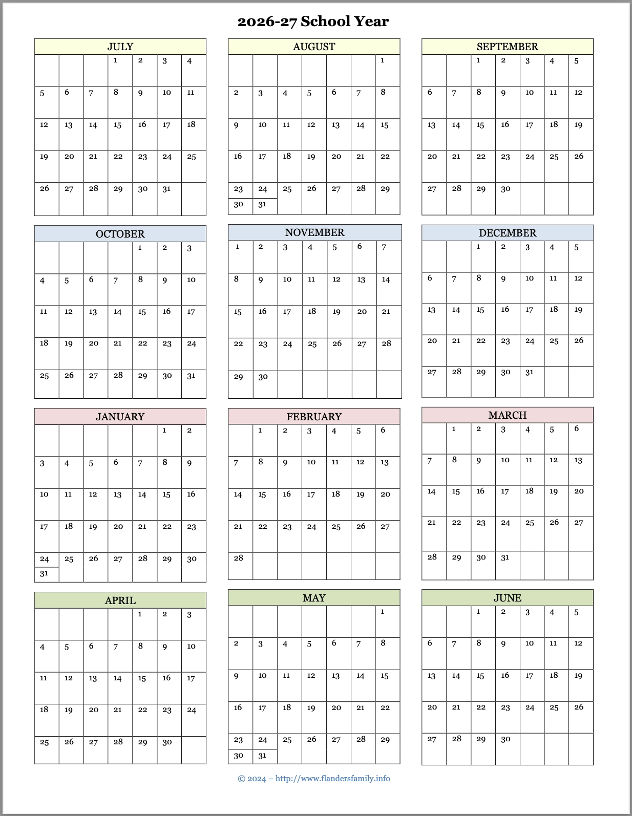 Summer Calendar 2026 Free Printable