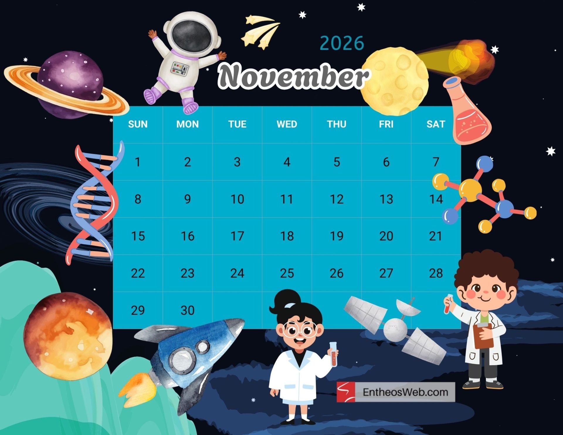 Free 2026 Kids Themed Printable Calendar EntheosWeb