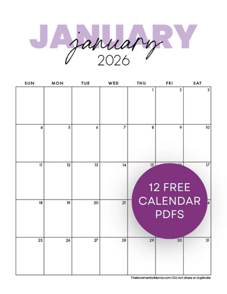 Monthly Calendar Template 2026 Printable Free