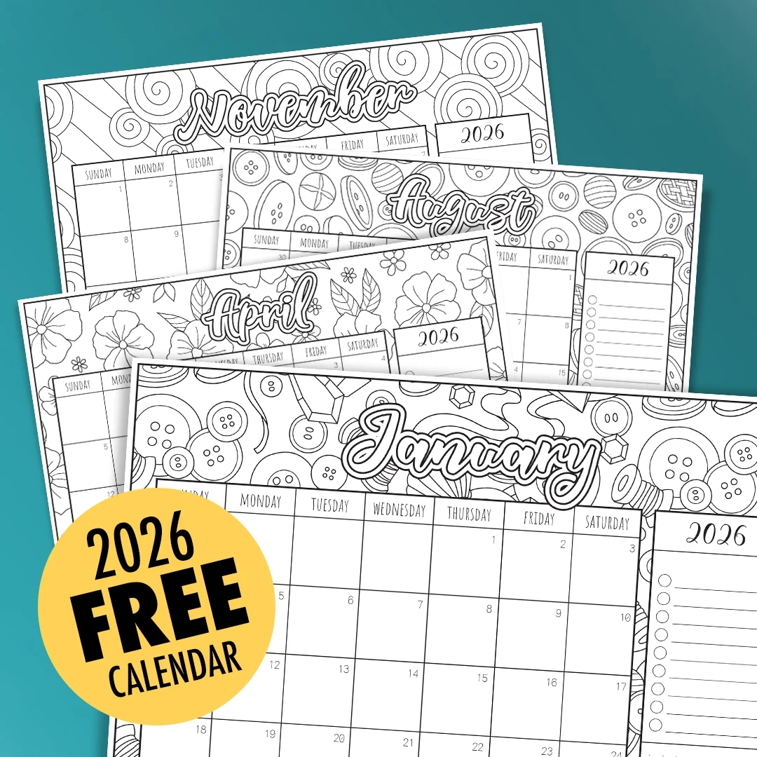 Free 2026 Printable Coloring Calendar By Sarah Renae Clark