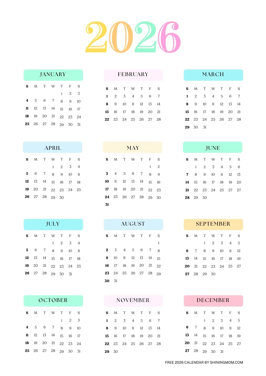 2026 Free Calendar Printable Pdf