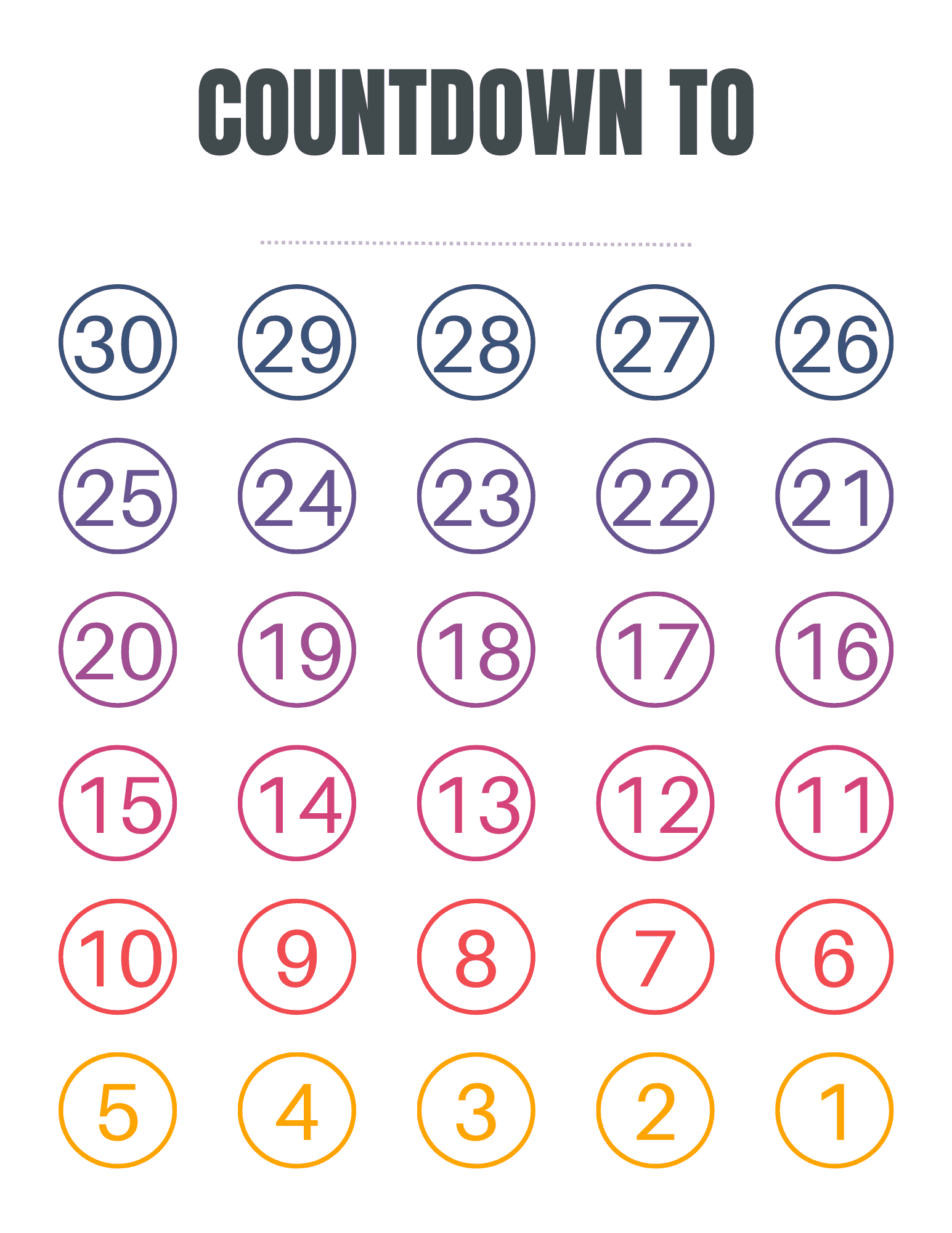 FREE 30 Day Blank Countdown Calendar Printable