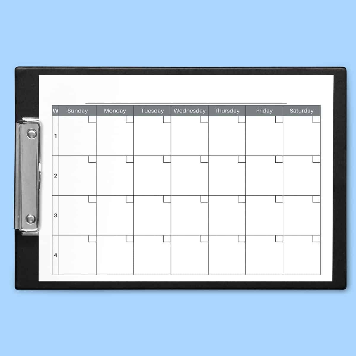 Free 4 Week Calendar Printable Blank PDF 
