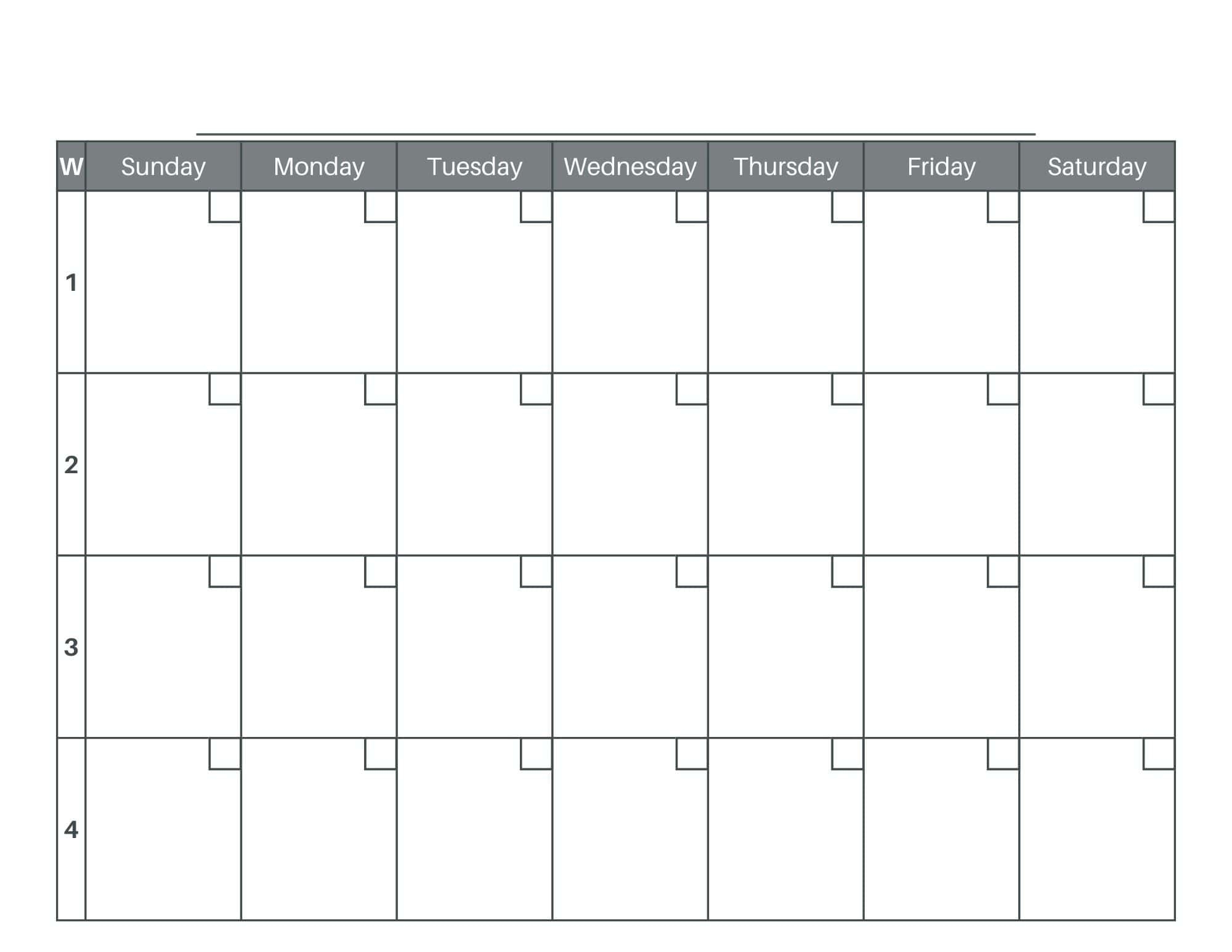Free 4 Week Calendar Printable Blank PDF 