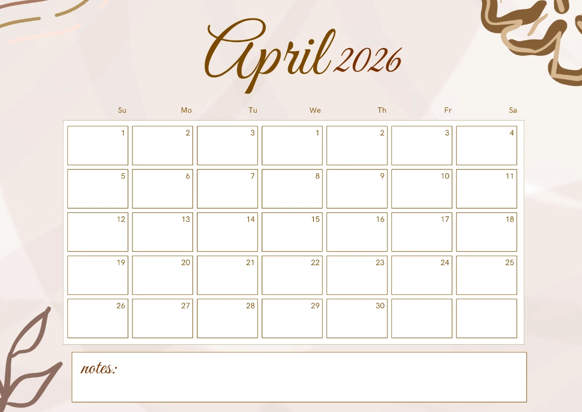April 2026 Calendar Template Word