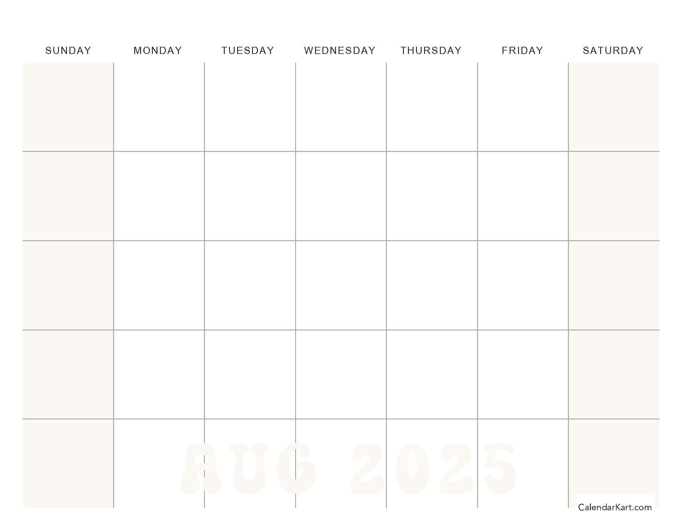 August Blank Printable Calendar