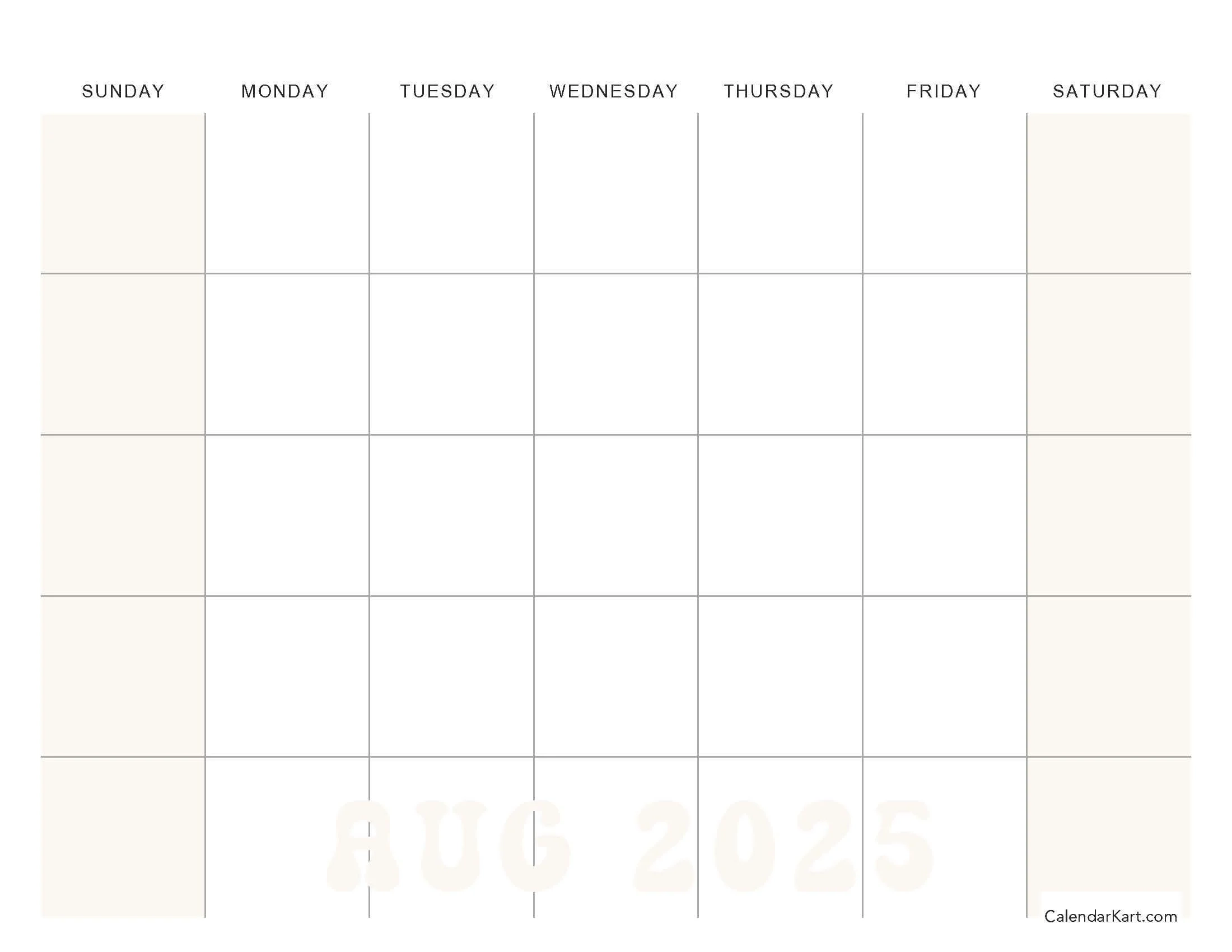 Printable Blank August Calendar