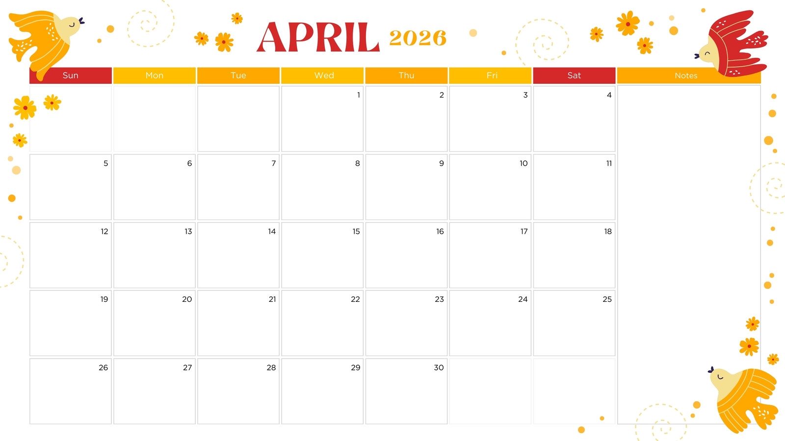 Free Printable Calendar 2026 April Template