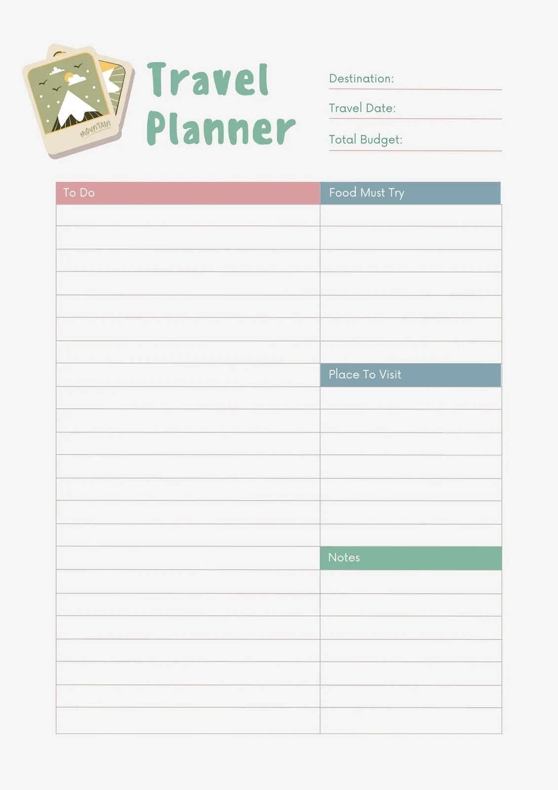Vacation Planner Calendar
