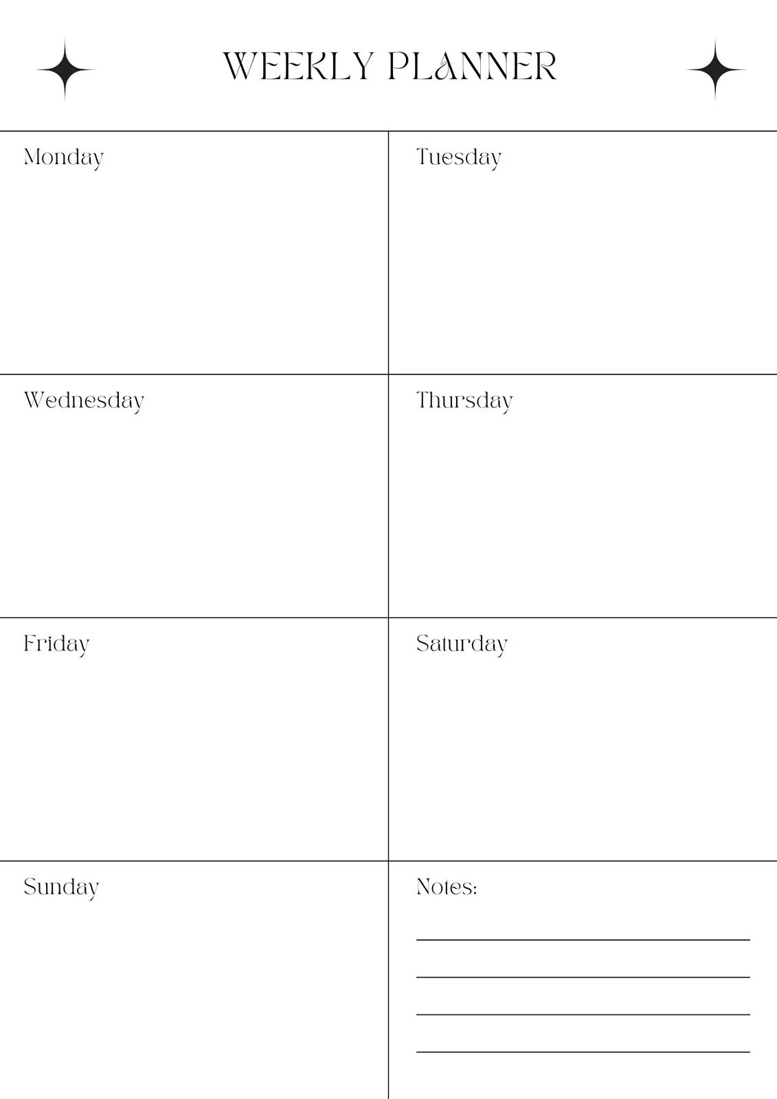 Weekly Calendar Blank Printable