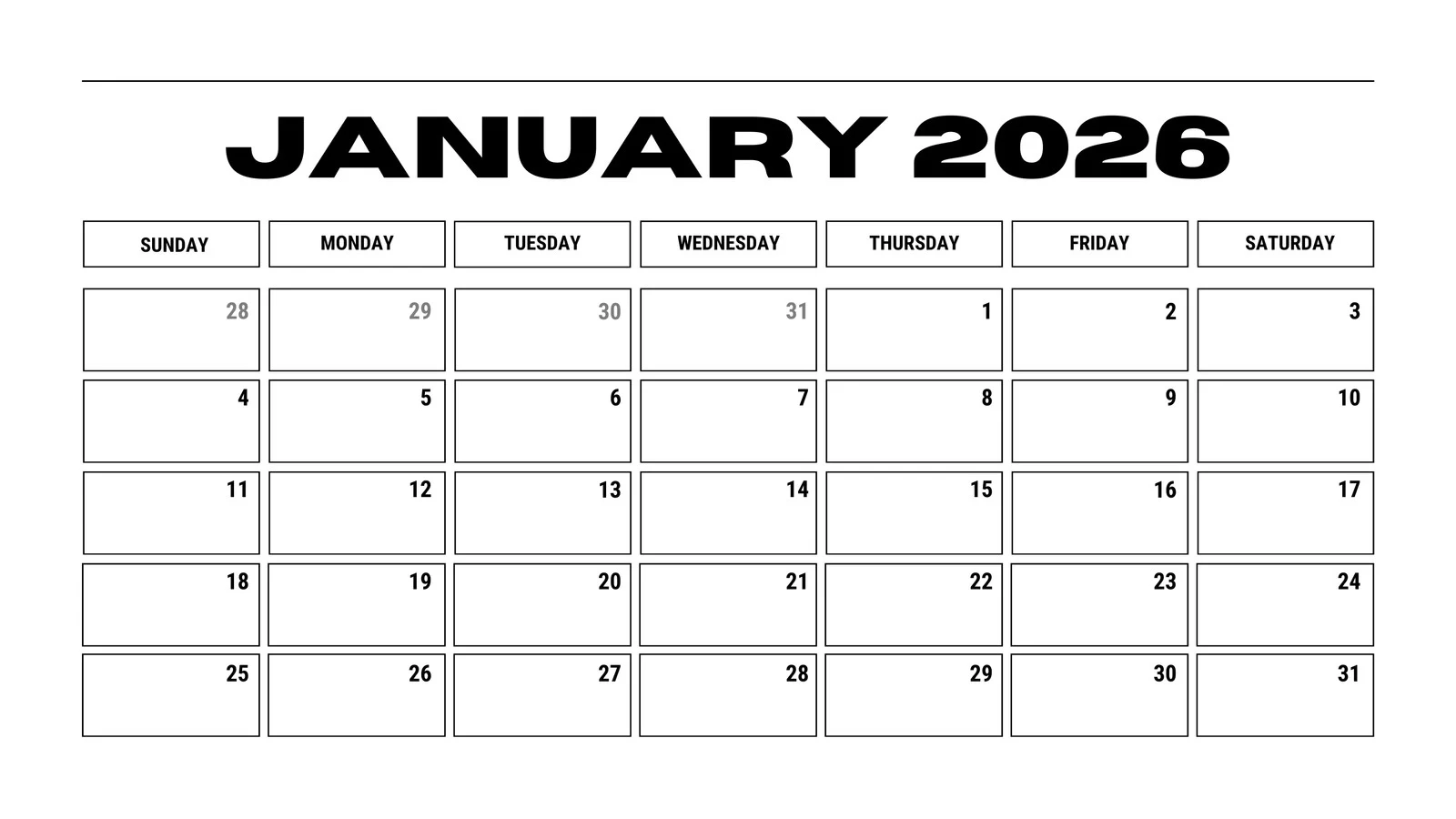 Free And Editable January 2026 Calendar Templates Canva