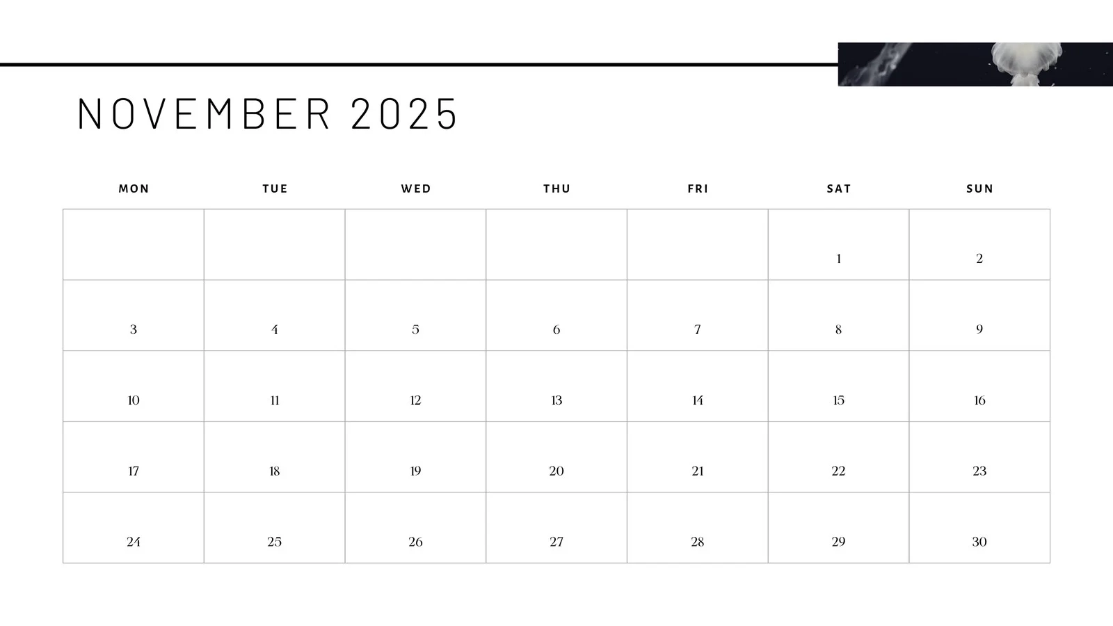 Printable November Week Day Calendar