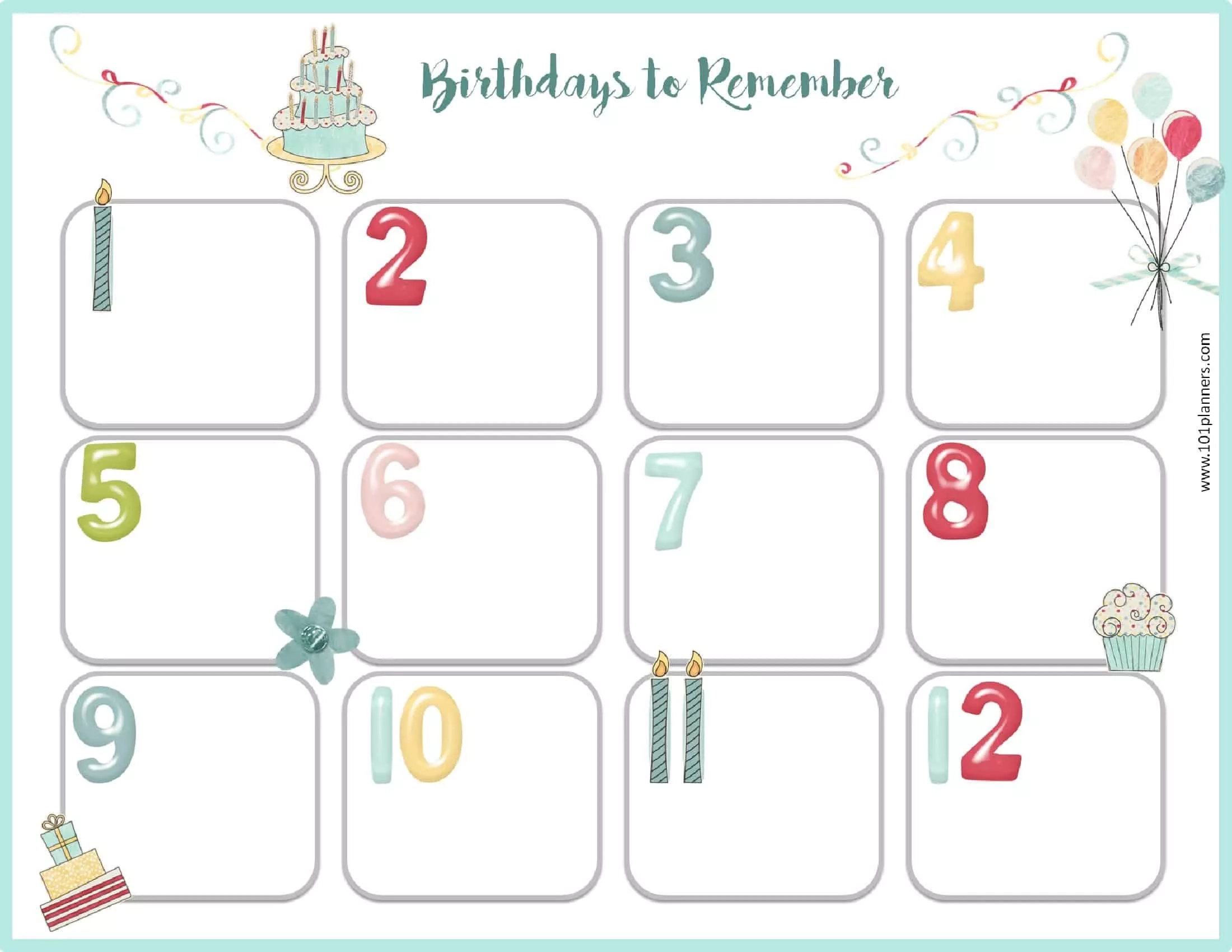Blank Birthday Calendar Printable