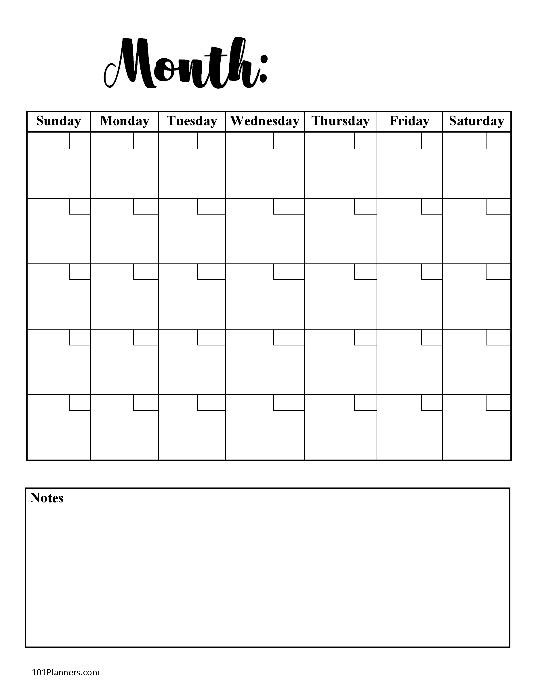 Free Printable Blank Calendar Monthly