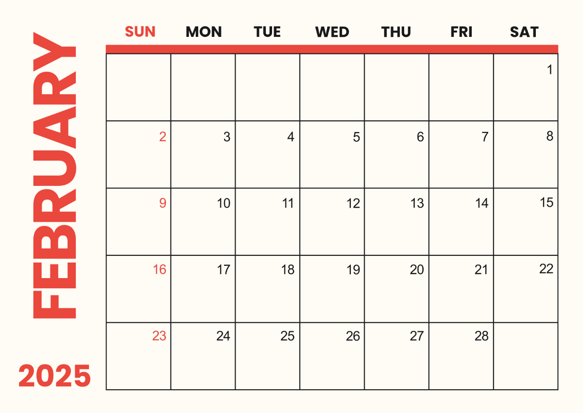 Printable Blank February Calendar