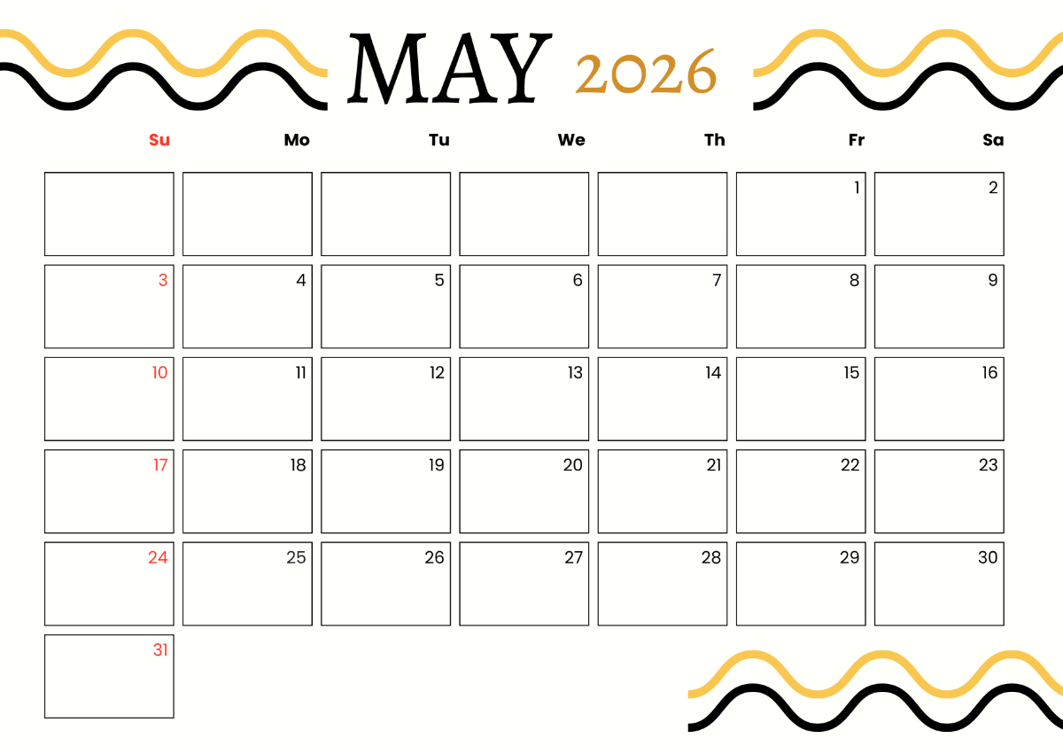Blank May 2026 Calendar Free