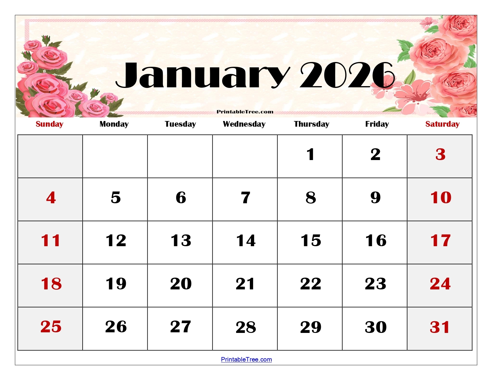 Free Blank Monthly Printable Calendar 2026 Templates