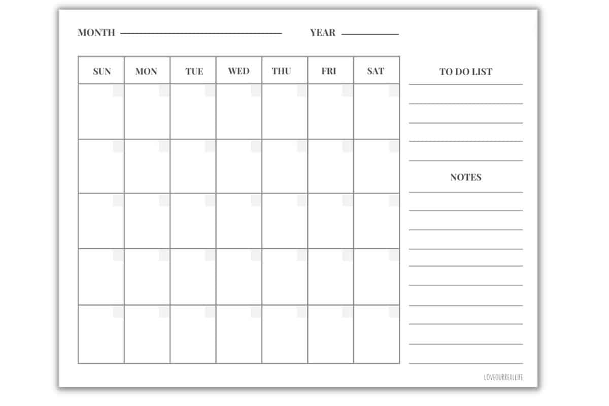 Blank Calendar Pages Printable Free