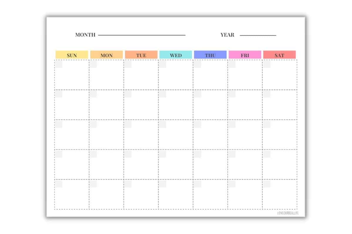 Year Printable Blank Calendar