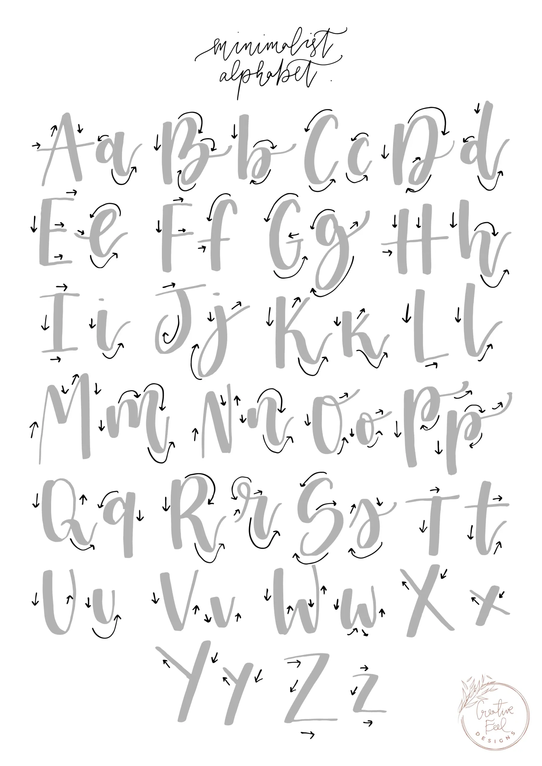 FREE Brush Lettering Practise Sheet Minimalist Alphabet Modern 