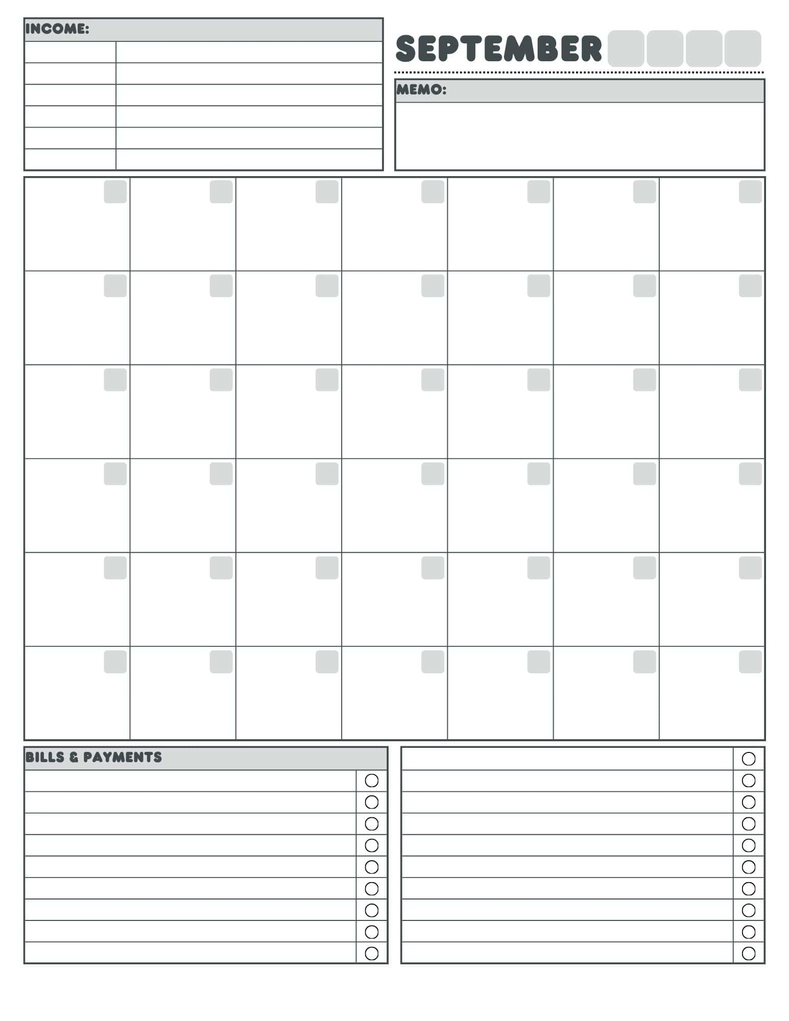 FREE Budget Calendar Template Printable PDF 