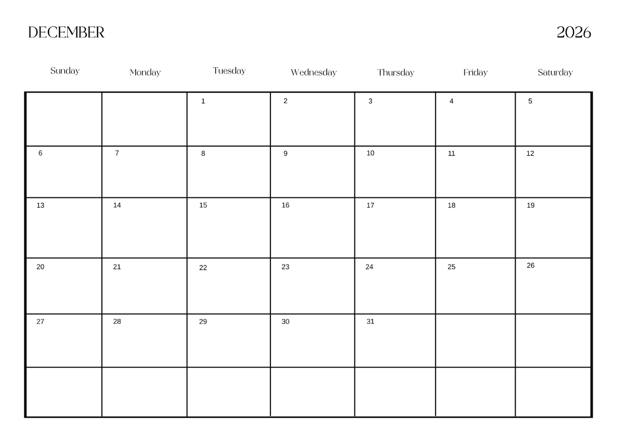Free Classroom Activity December 2026 Calendar Template To Edit Online